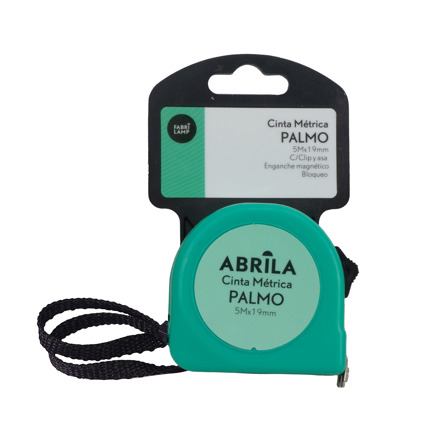 Cinta métrica verde con clip, ideal para ferretería y bricolaje