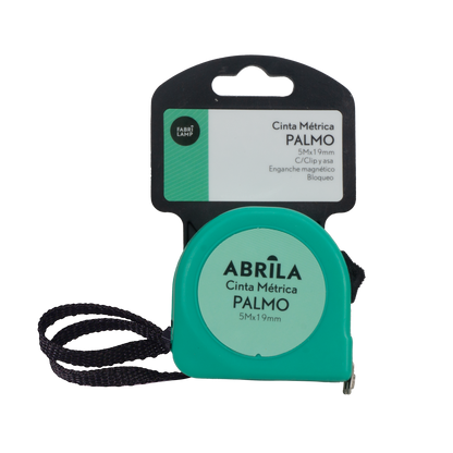Cinta métrica verde con clip, ideal para ferretería y bricolaje