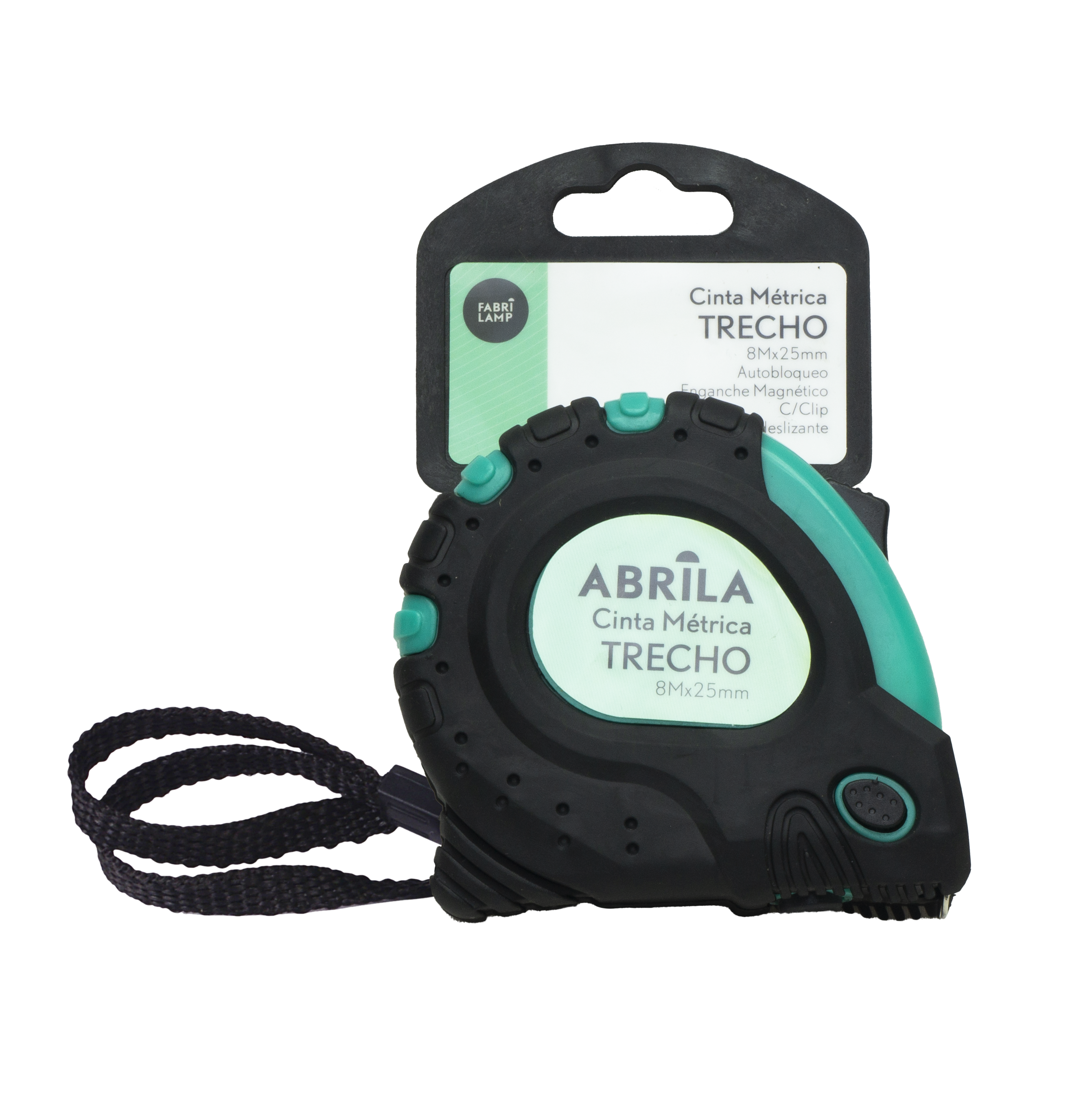 Cinta métrica Trecho 8mx25mm negra y verde, vista general
