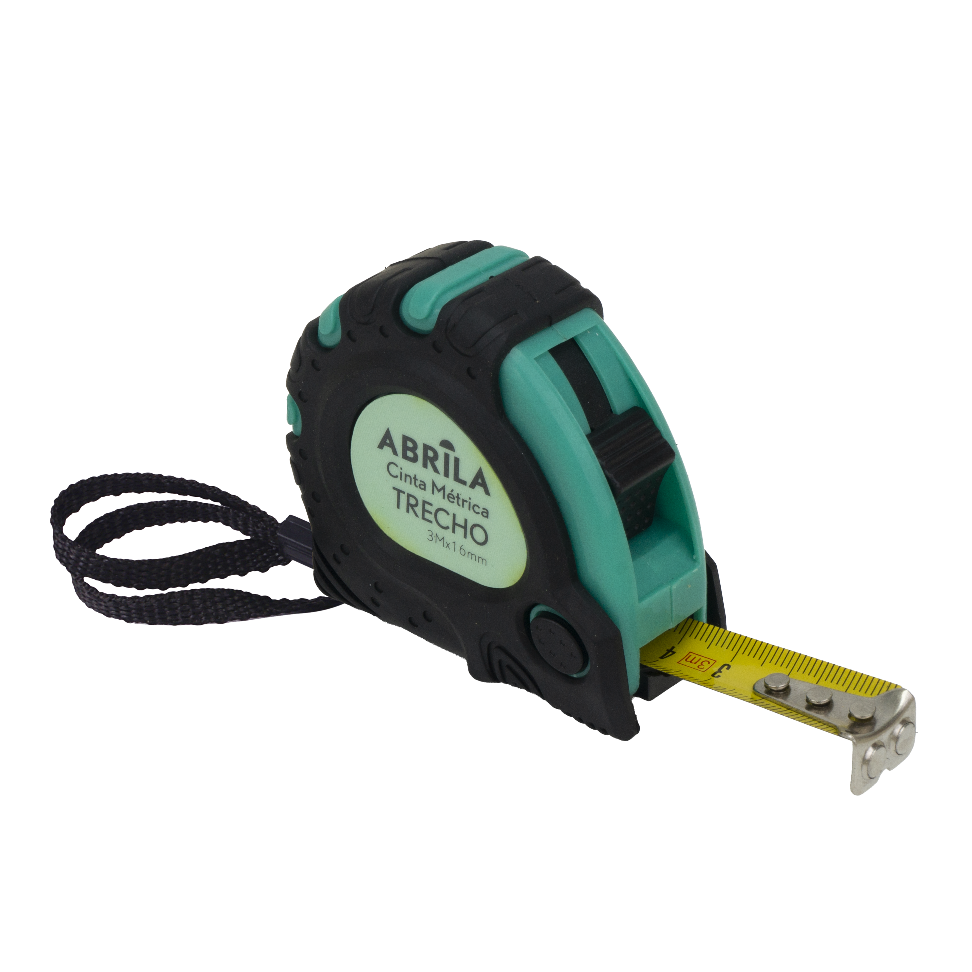 Cinta métrica Trecho 3mx16mm negra y verde, autobloqueante, con imán y clip. Fabrilamp.
