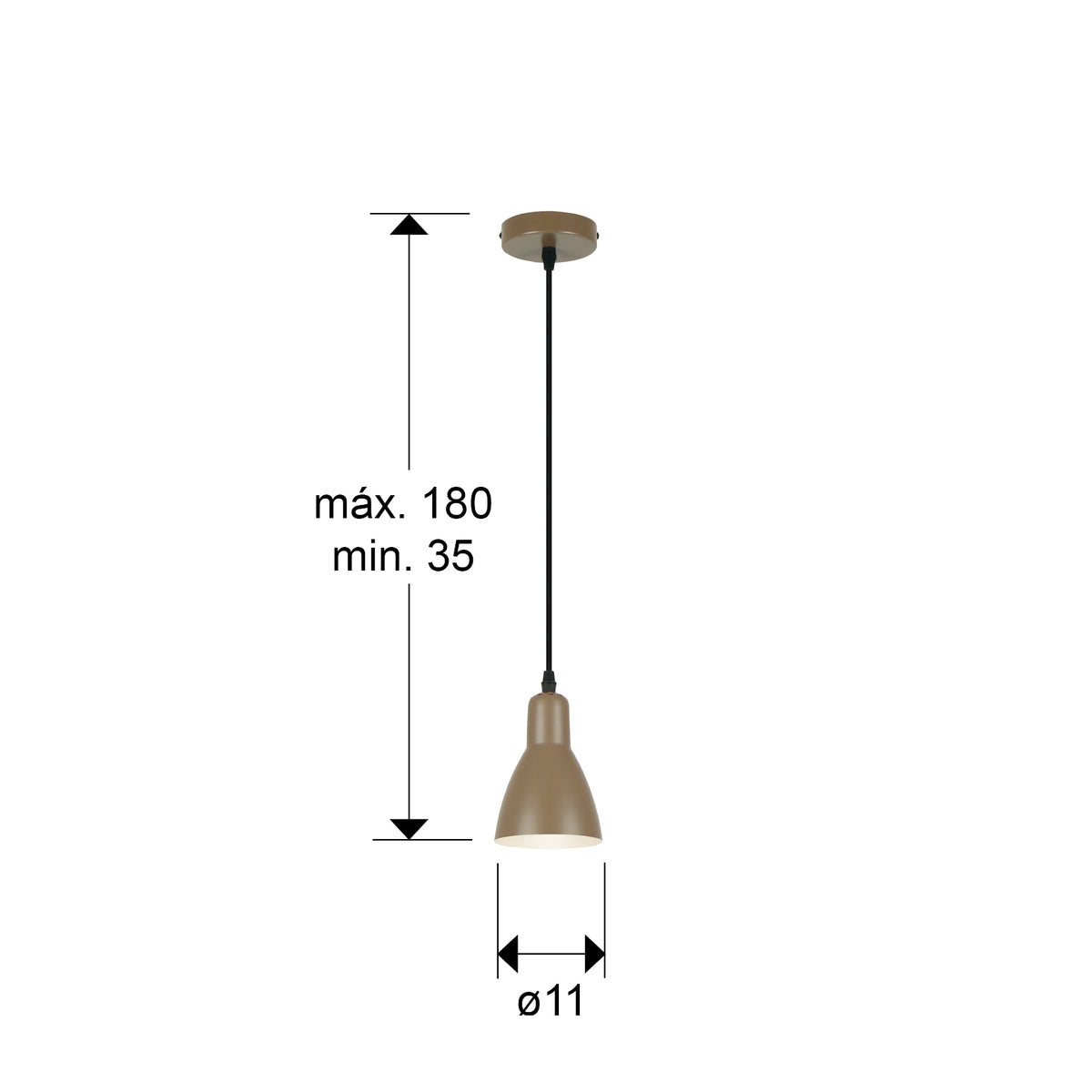 Plano con medidas de Lámpara Colgante Afra 1 Luz Metal Marrón Satinado Schuller