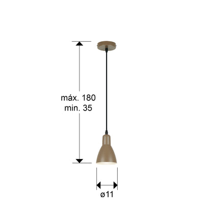 Plano con medidas de Lámpara Colgante Afra 1 Luz Metal Marrón Satinado Schuller