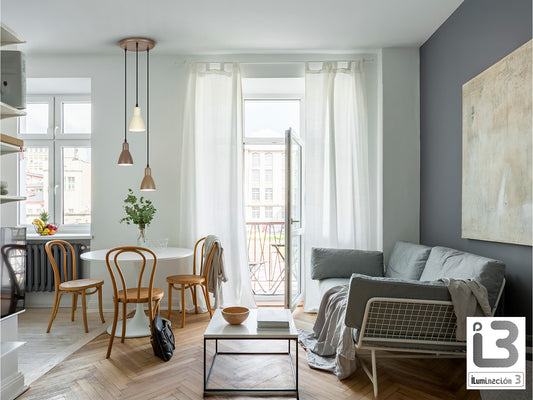 Lámpara Colgante Afra 3 Luces Regulable Marrón y Crema Schuller en ambiente decorado | Schuller