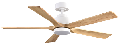 Ventilador silencioso blanco y madera ideal para salones modernos