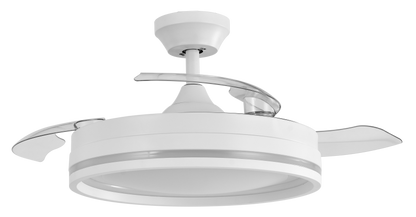 Ventilador de techo Cerrato blanco con aspas desplegables, vista frontal