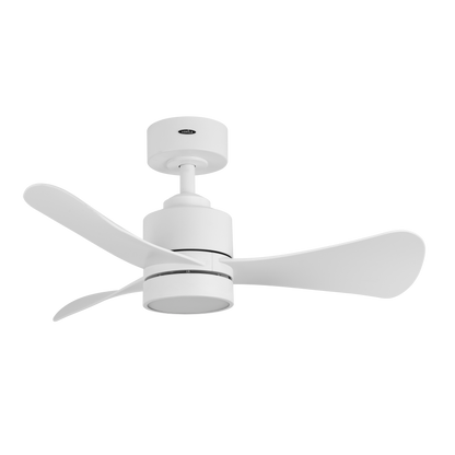 Ventilador de techo Zepelin 18W blanco de Fabrilamp, con tres aspas y control remoto. Ideal para cualquier habitación.