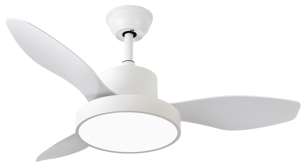 Ventilador de techo Hayate 24W blanco con 3 aspas, mando a distancia y función temporizador.