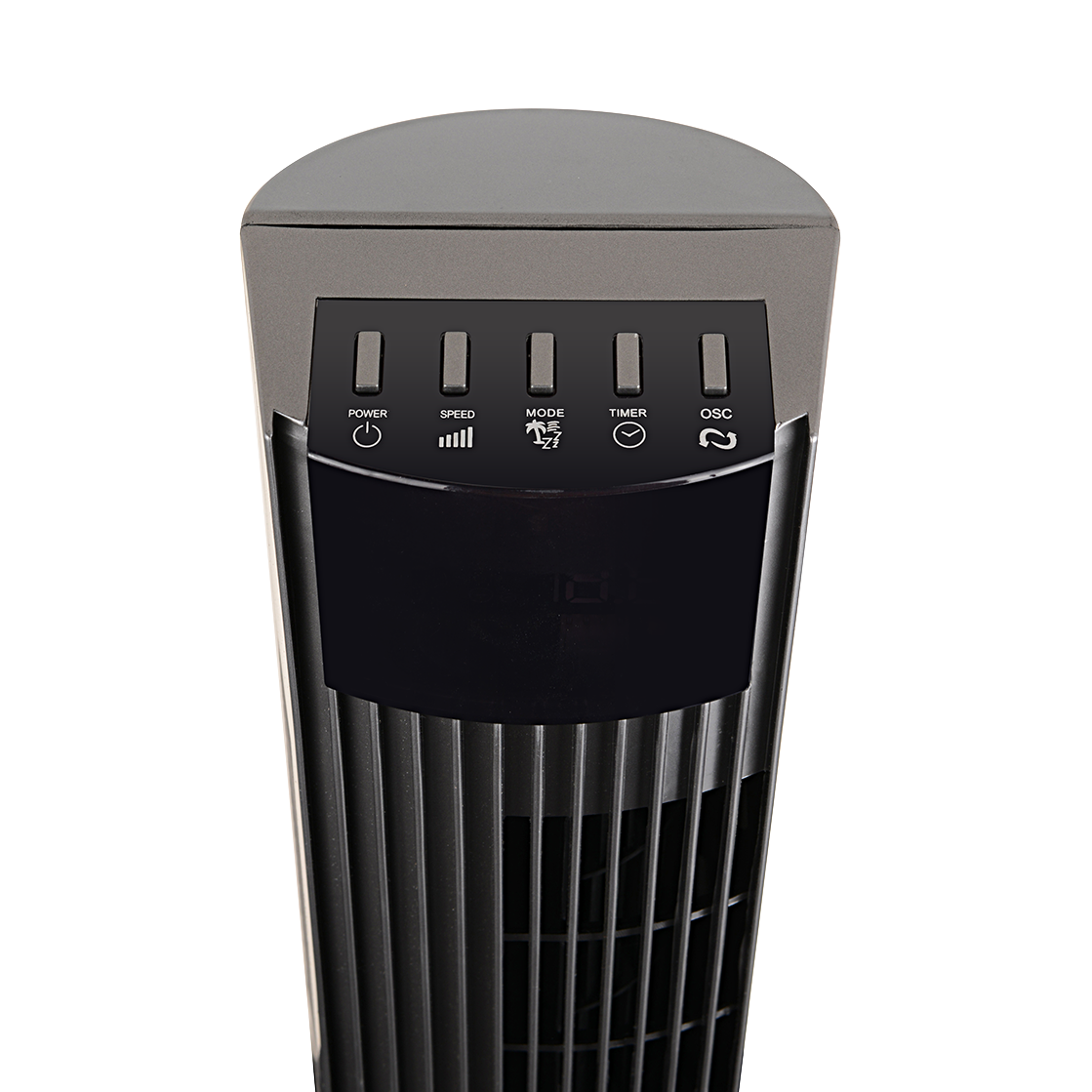 Elegante ventilador de torre plateado ideal para el salón