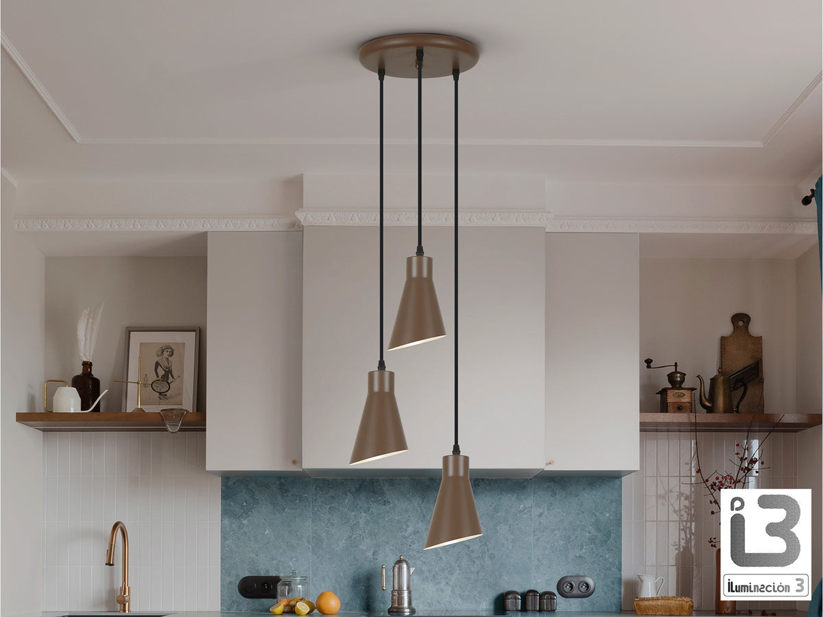 Lámpara Colgante Bera 3 Luces Metal Marrón Oscuro Schuller en ambiente decorado | Schuller