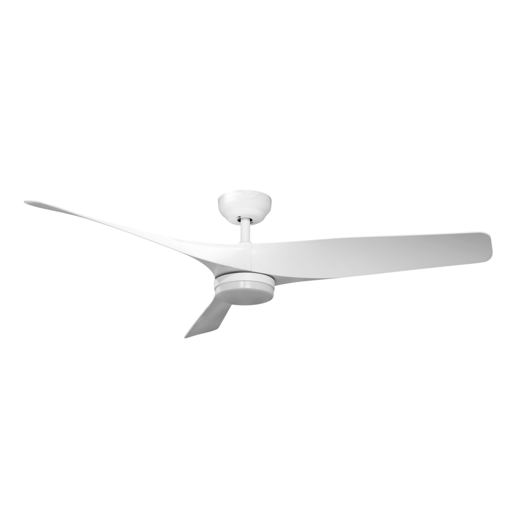 Ventilador de techo Niger DC blanco de Fabrilamp, con tres aspas y 132 cm de diámetro. Control remoto incluido.