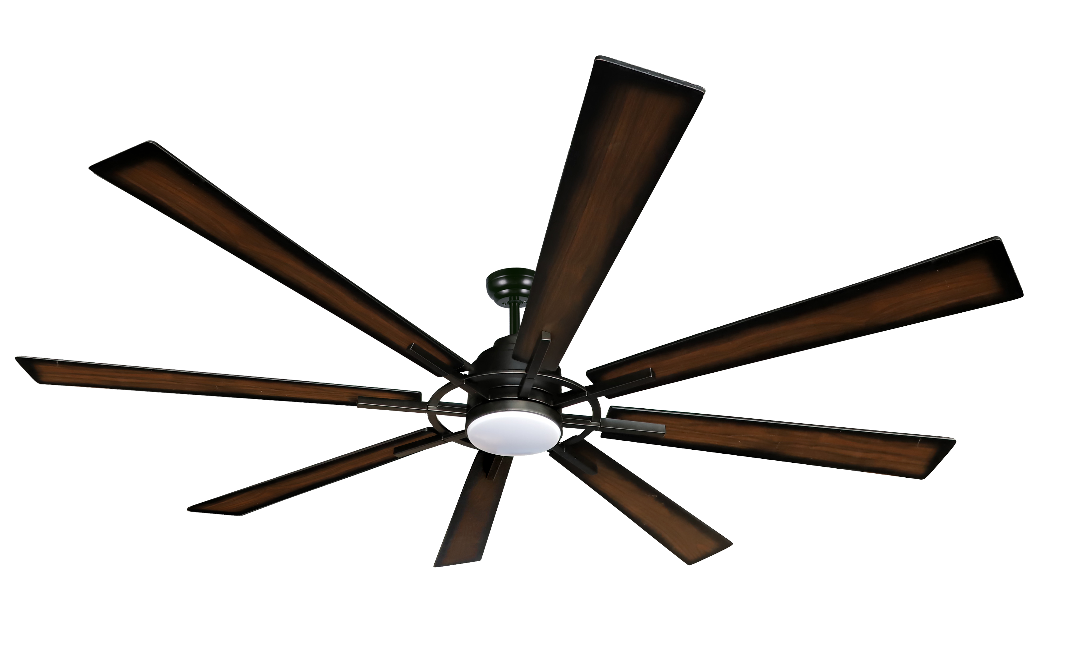 Ventilador de techo Fabrilamp Fusion 24W, negro y roble, con 8 aspas y 183cm de diámetro.