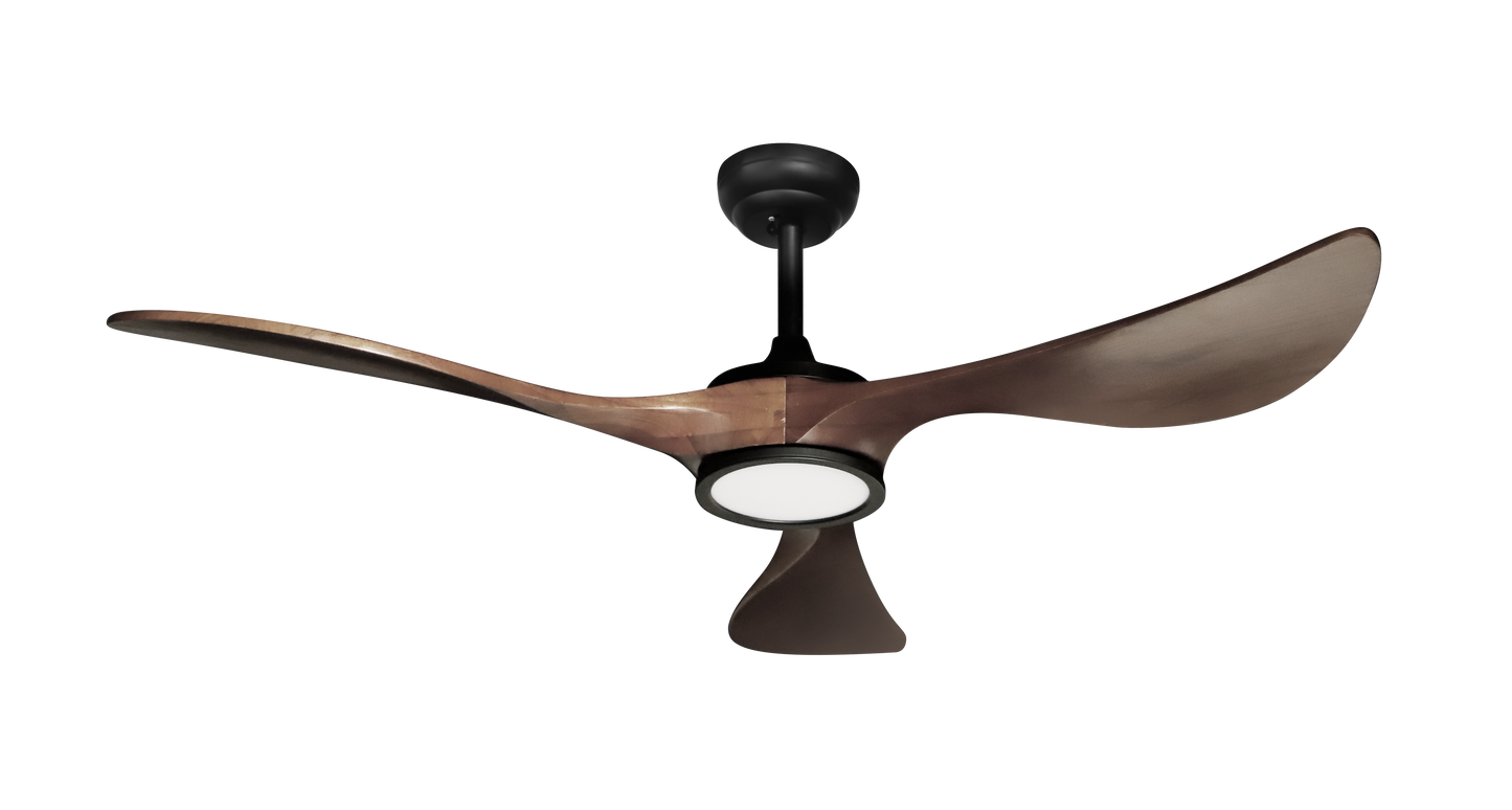 Ventilador de techo Viana 132cm negro/roble con aspas de madera y luz LED regulable de Fabrilamp