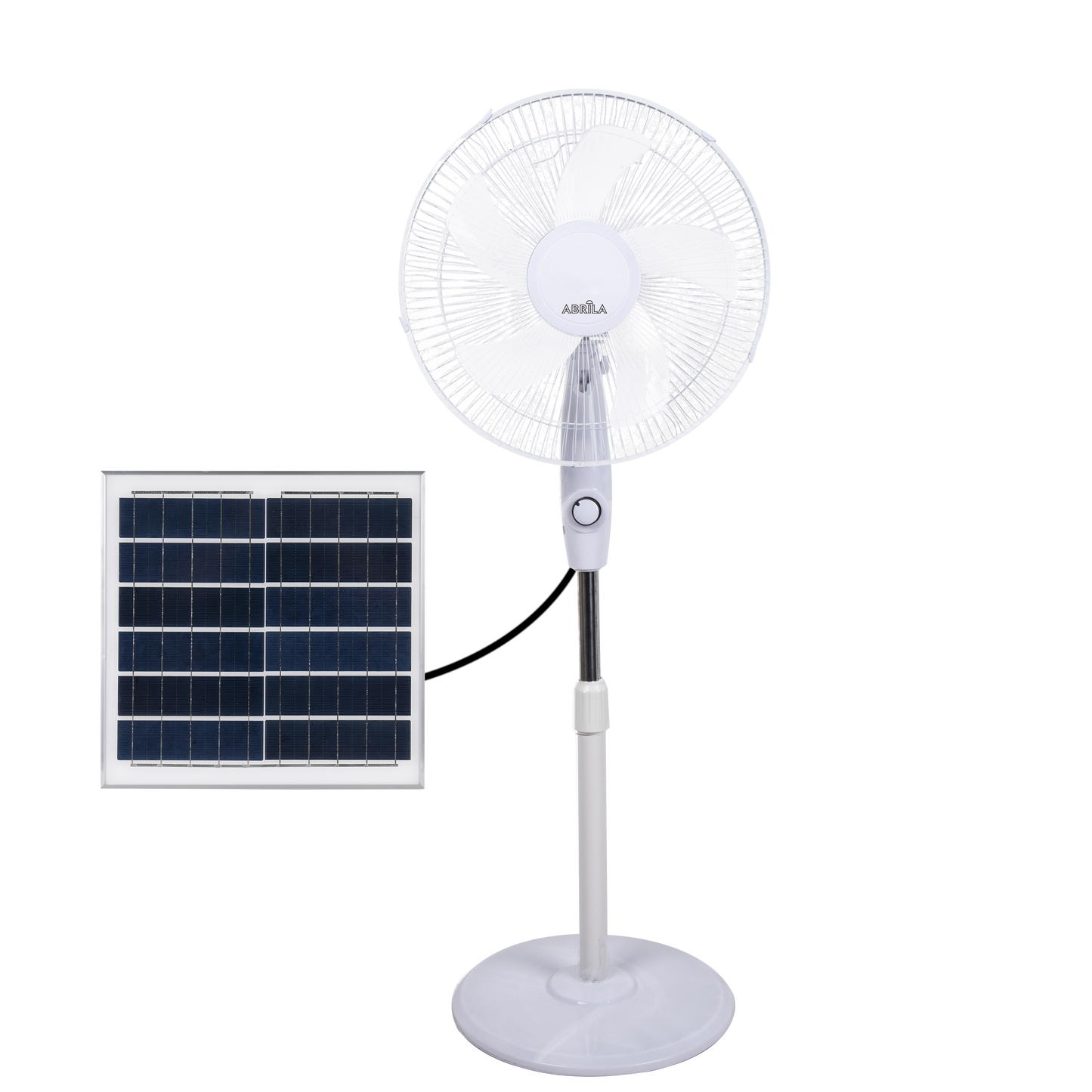 Ventilador de pie solar Frontera Blanco 20w de Fabrilamp, con 3 velocidades y batería de litio.  luzguru.com