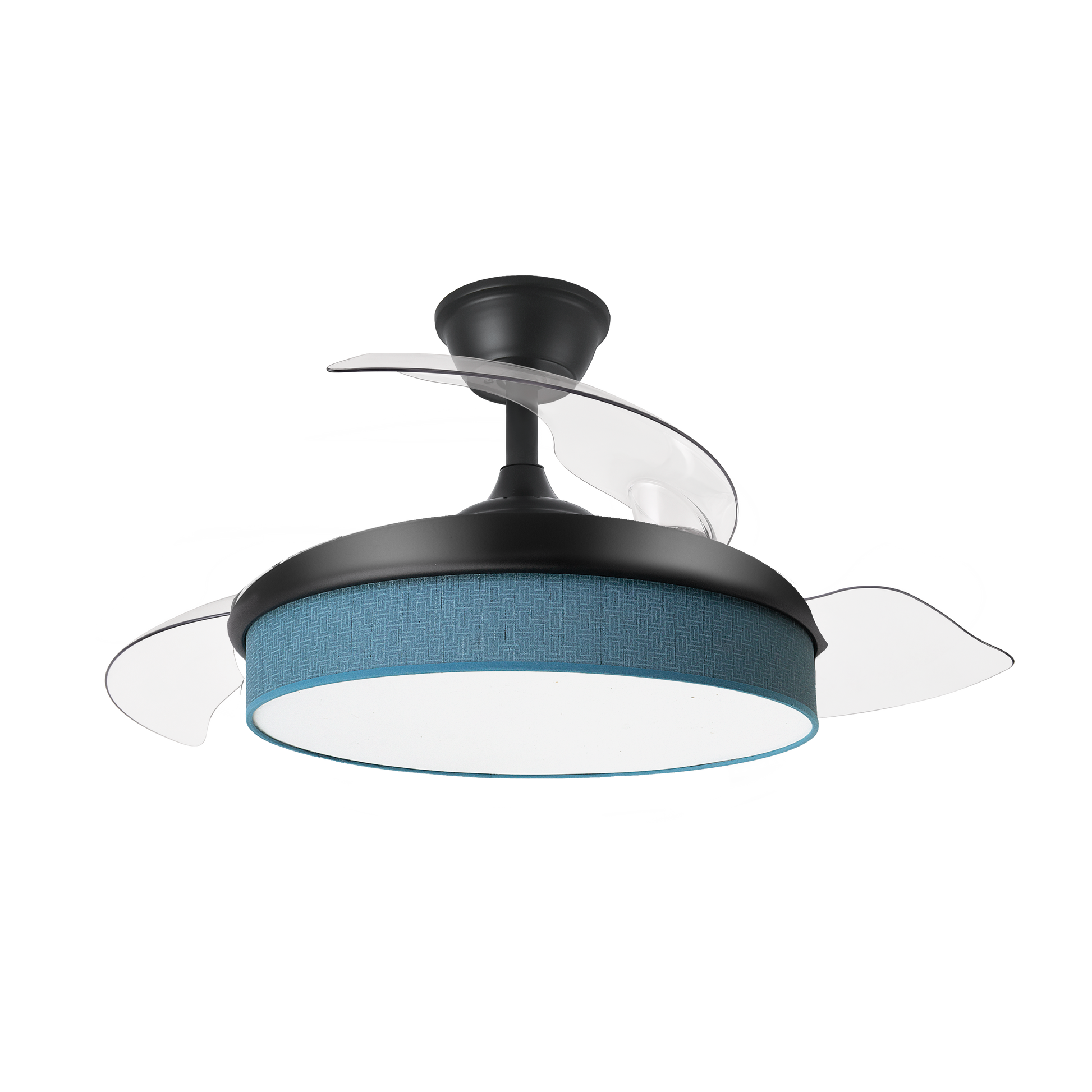 Elegante ventilador de techo negro y azul ideal para el salón