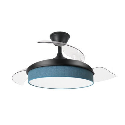 Elegante ventilador de techo negro y azul ideal para el salón