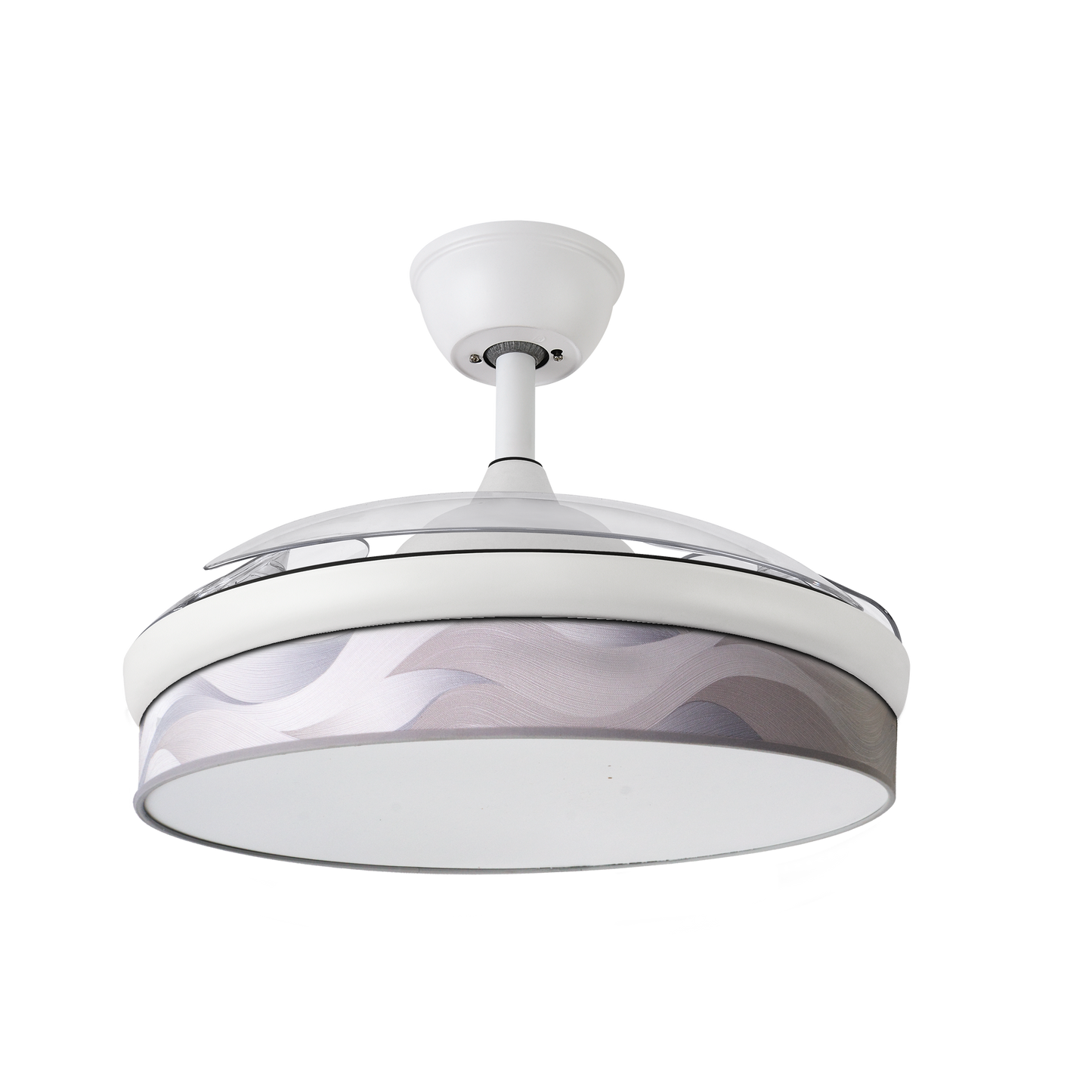 Elegante ventilador blanco y gris ideal para el salón o el dormitorio