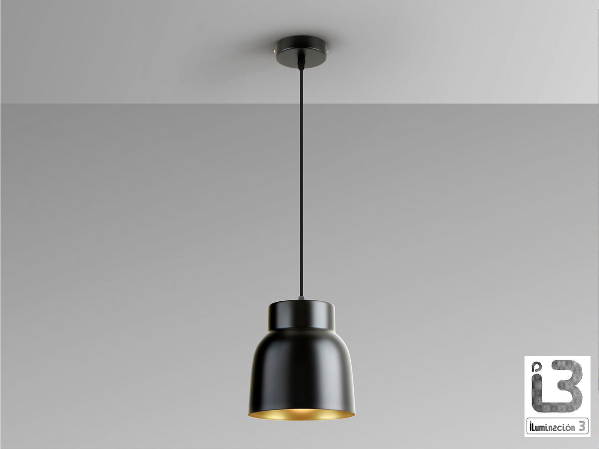 Lámpara Colgante Vulcano 1 Luz Negro Mate y Oro Schuller en ambiente decorado | Schuller