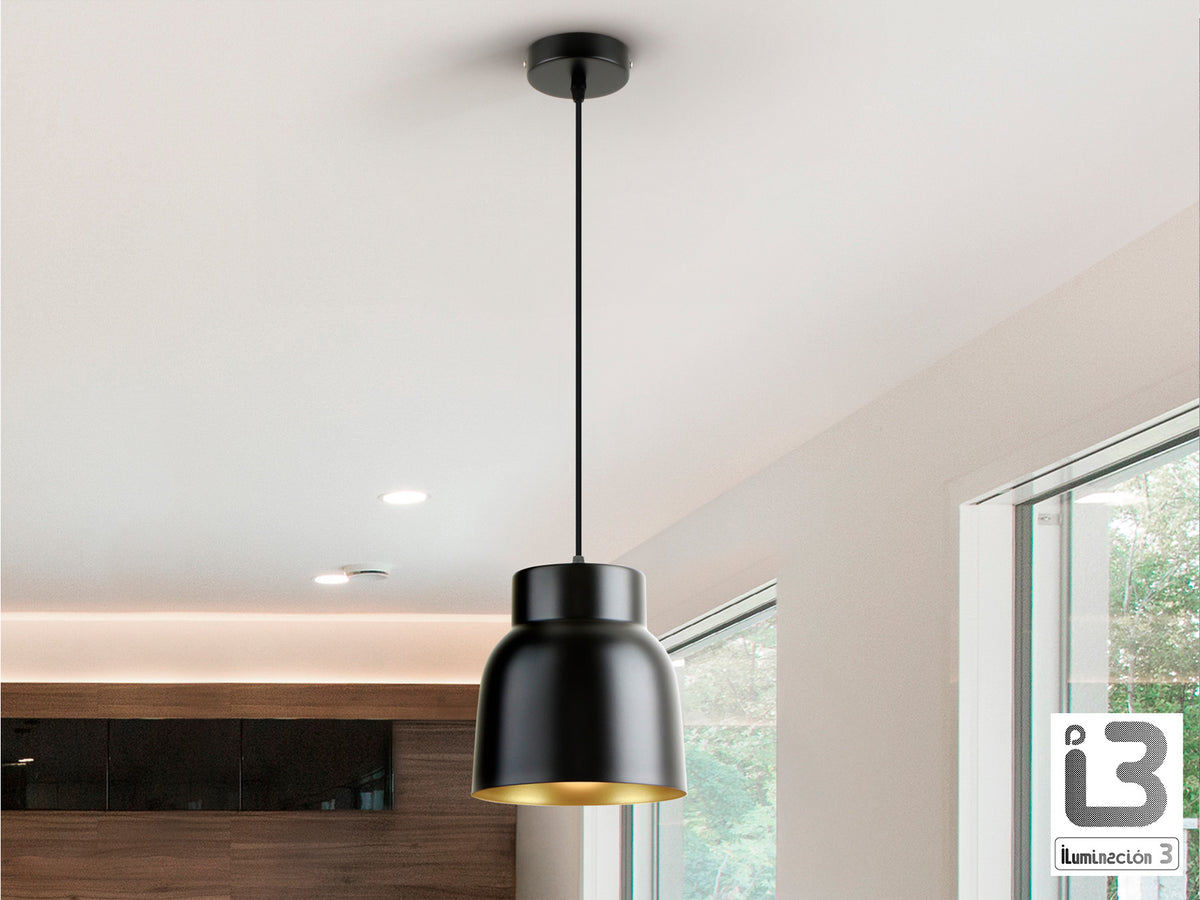 Lámpara Colgante Vulcano 1 Luz Negro Mate y Oro Schuller en ambiente decorado | Schuller