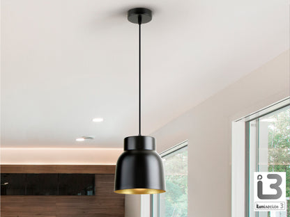 Lámpara Colgante Vulcano 1 Luz Negro Mate y Oro Schuller en ambiente decorado | Schuller