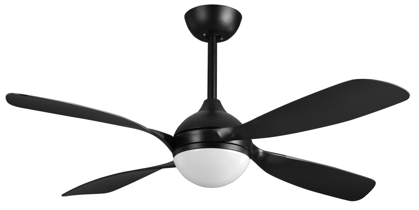 Ventilador de techo Livorno negro de Fabrilamp, con 4 aspas y mando a distancia, luzguru.com