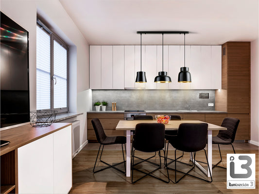 Lámpara Colgante Vulcano 3 Luces Negro Mate y Dorado Schuller en ambiente decorado | Schuller