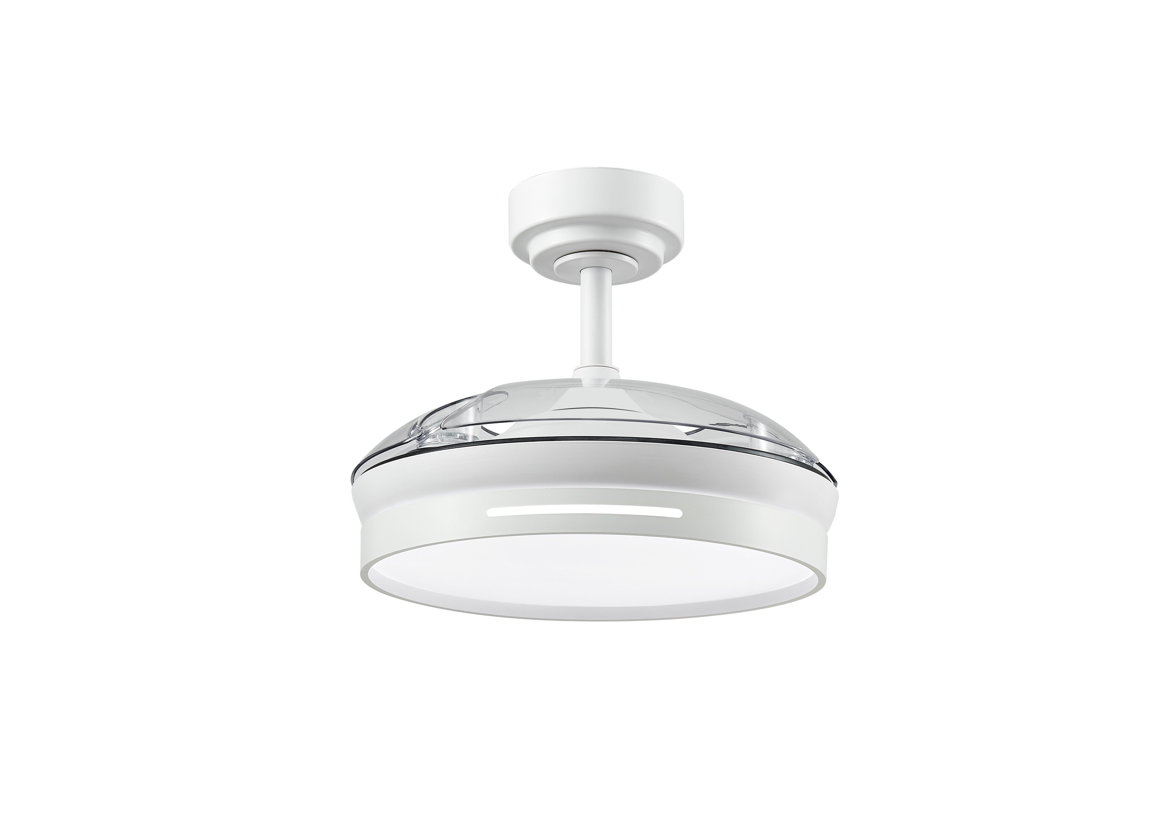 Ventilador de techo Micenas Blanco con aspas retráctiles, iluminación LED y mando a distancia.