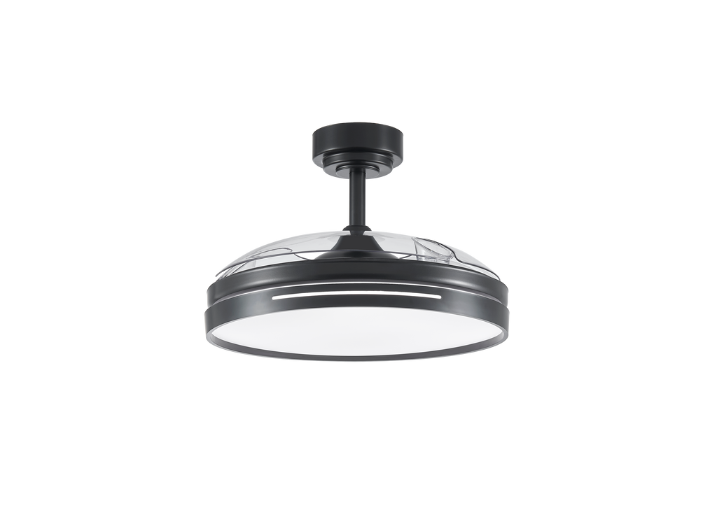 Ventilador de techo Micenas Negro de Fabrilamp con 3 aspas retráctiles y mando a distancia.