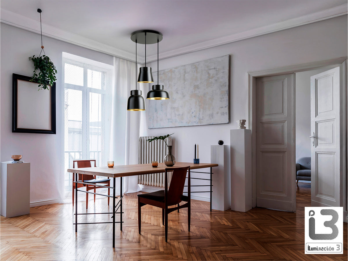 Lámpara Colgante Vulcano 3 Luces Negro y Oro Schuller en ambiente decorado | Schuller