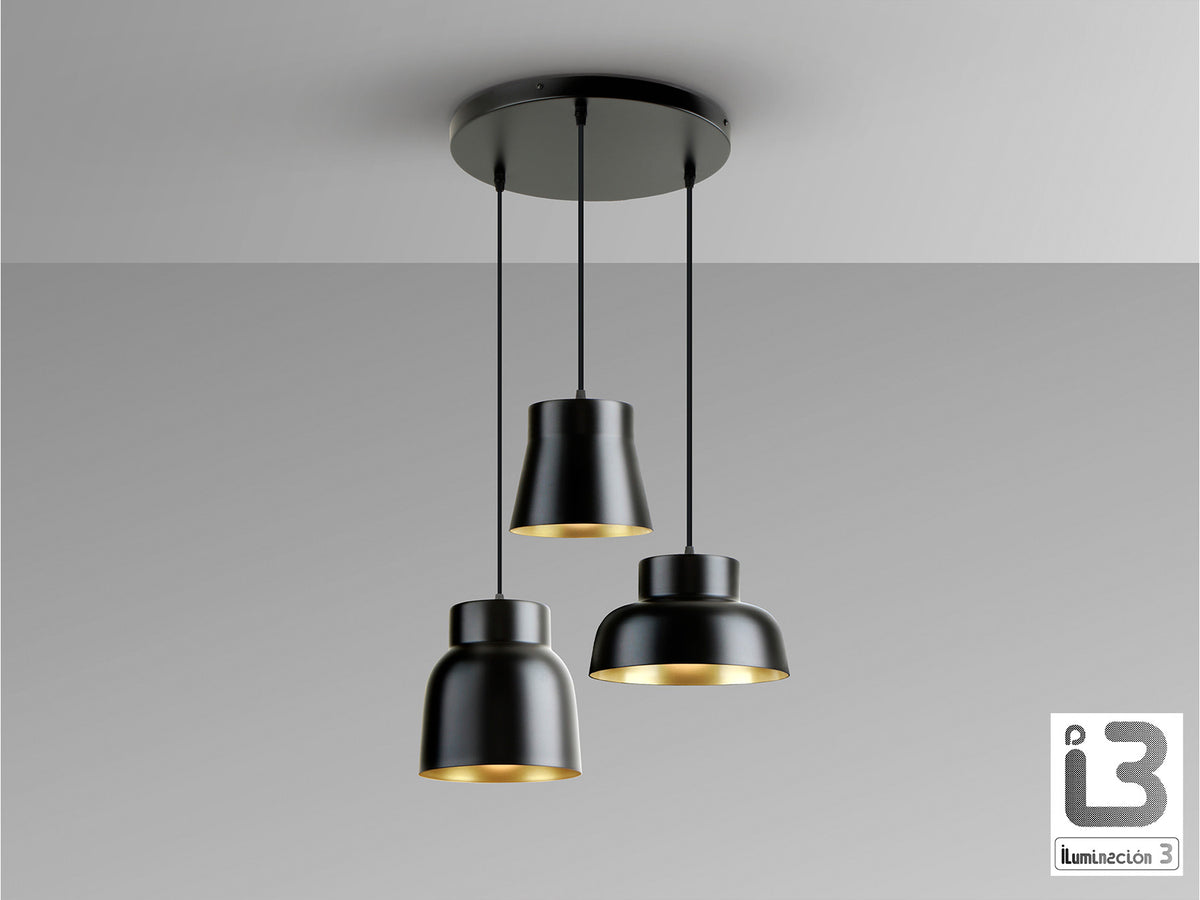 Lámpara Colgante Vulcano 3 Luces Negro y Oro Schuller en ambiente decorado | Schuller