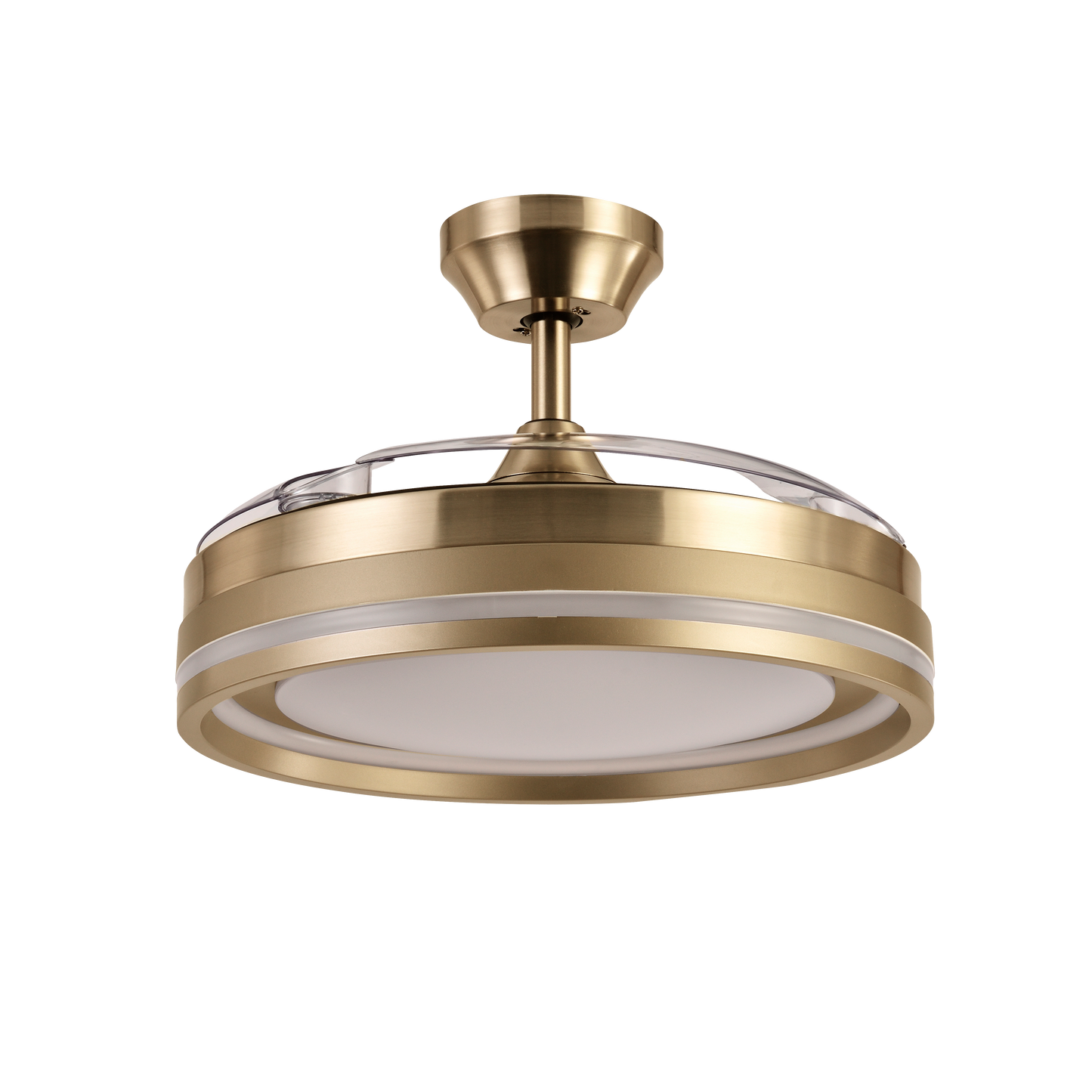 Ventilador de techo Cerrato Cuero de Fabrilamp con aspas desplegables, mostrando su diseño elegante y moderno.