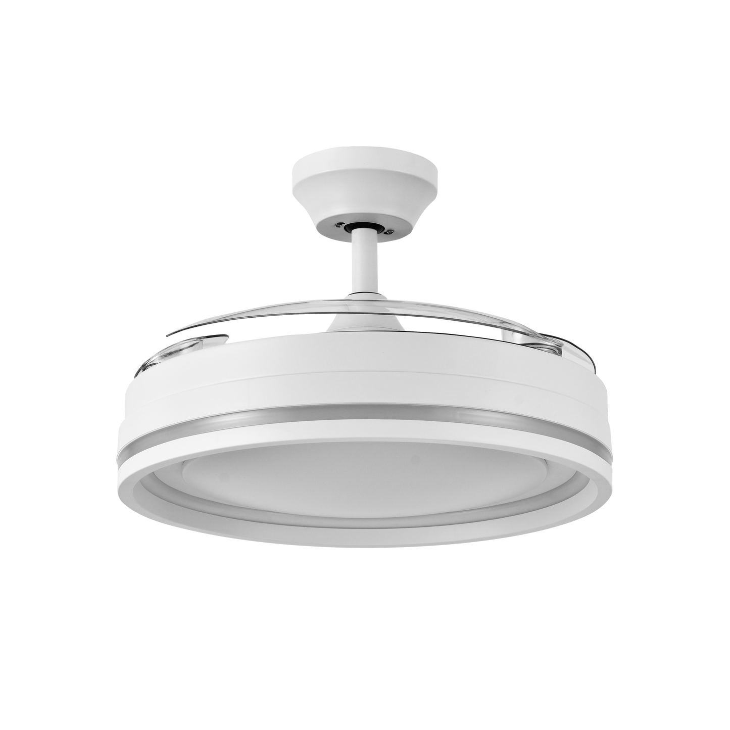 Ventilador de techo Cerrato blanco con aspas desplegables, vista frontal