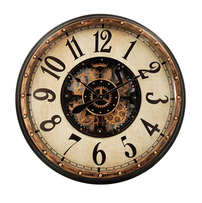 Reloj de Pared Treviso Oro/Negro 83x83x10cm con engranajes visibles, Fabrilamp.