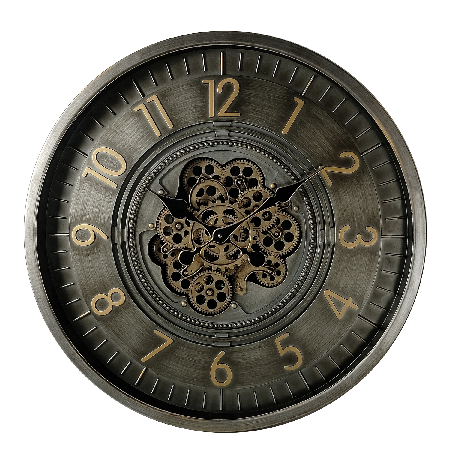 Reloj de pared Trento Oro/Cuero de Fabrilamp, diseño vintage y elegante, 66x66x10cm