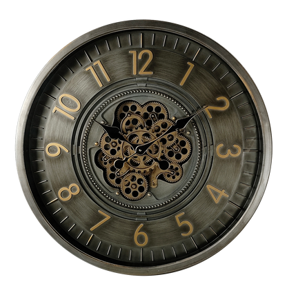 Reloj de pared Trento Oro/Cuero de Fabrilamp, diseño vintage y elegante, 66x66x10cm