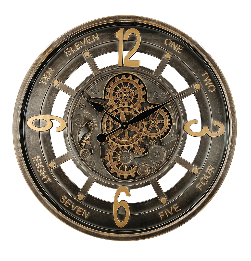 Reloj de Pared Padua Oro/Cuero 70x70x8cm de Fabrilamp, diseño clásico y elegante.