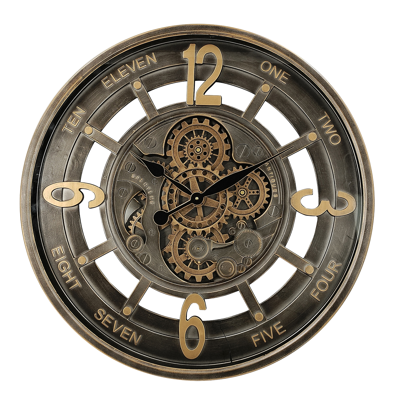 Reloj de Pared Padua Oro/Cuero 70x70x8cm de Fabrilamp, diseño clásico y elegante.