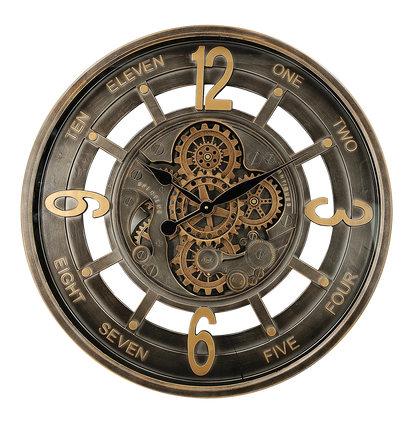 Reloj de Pared Padua Oro/Cuero 70x70x8cm de Fabrilamp, diseño clásico y elegante.