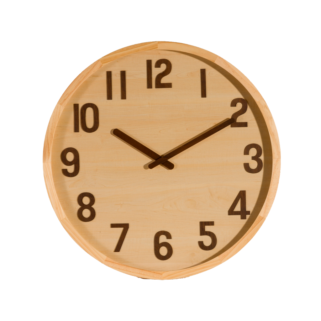 Reloj de pared Borgoña madera clara 60x60x5cm, vista frontal, Fabrilamp, luzguru.com