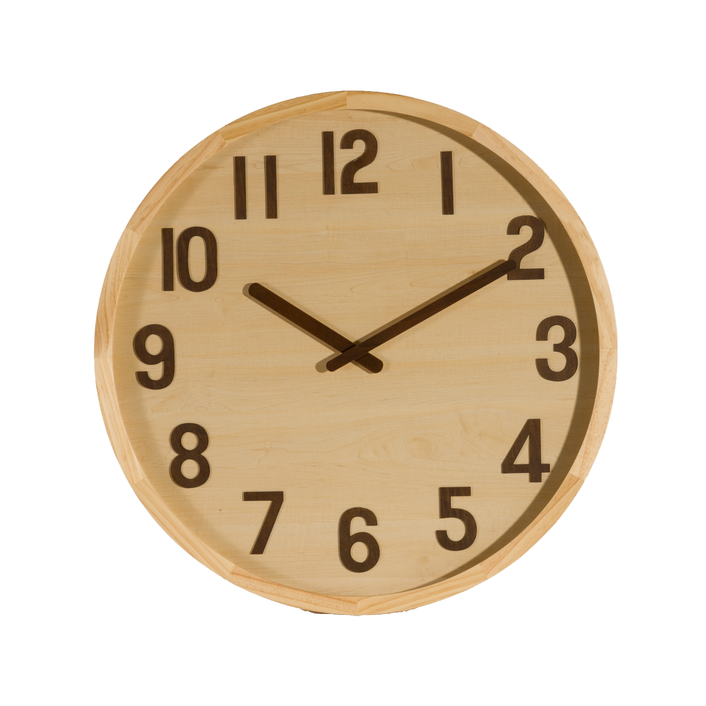 Reloj de pared Borgoña madera clara 60x60x5cm, vista frontal, Fabrilamp, luzguru.com