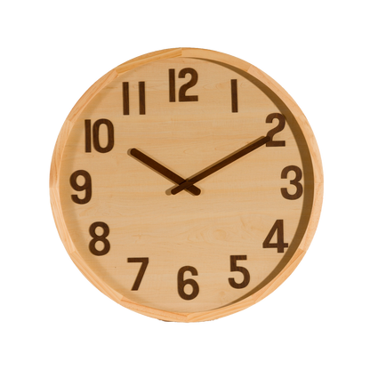 Reloj de pared Borgoña madera clara 60x60x5cm, vista frontal, Fabrilamp, luzguru.com