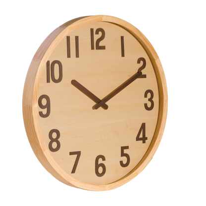 Reloj de pared Borgoña madera clara 60x60x5cm, vista frontal, Fabrilamp, luzguru.com