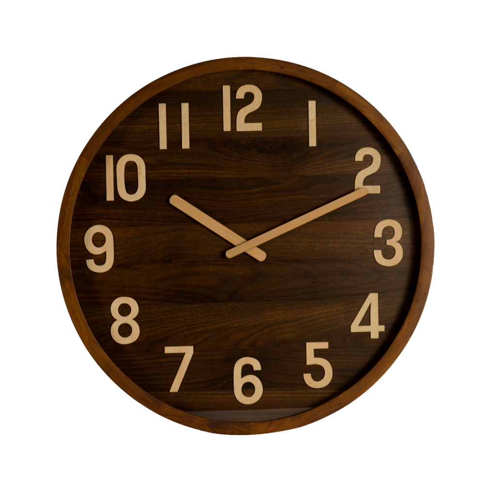 Reloj de pared Borgoña madera oscura 60x60x5cm, vista frontal.