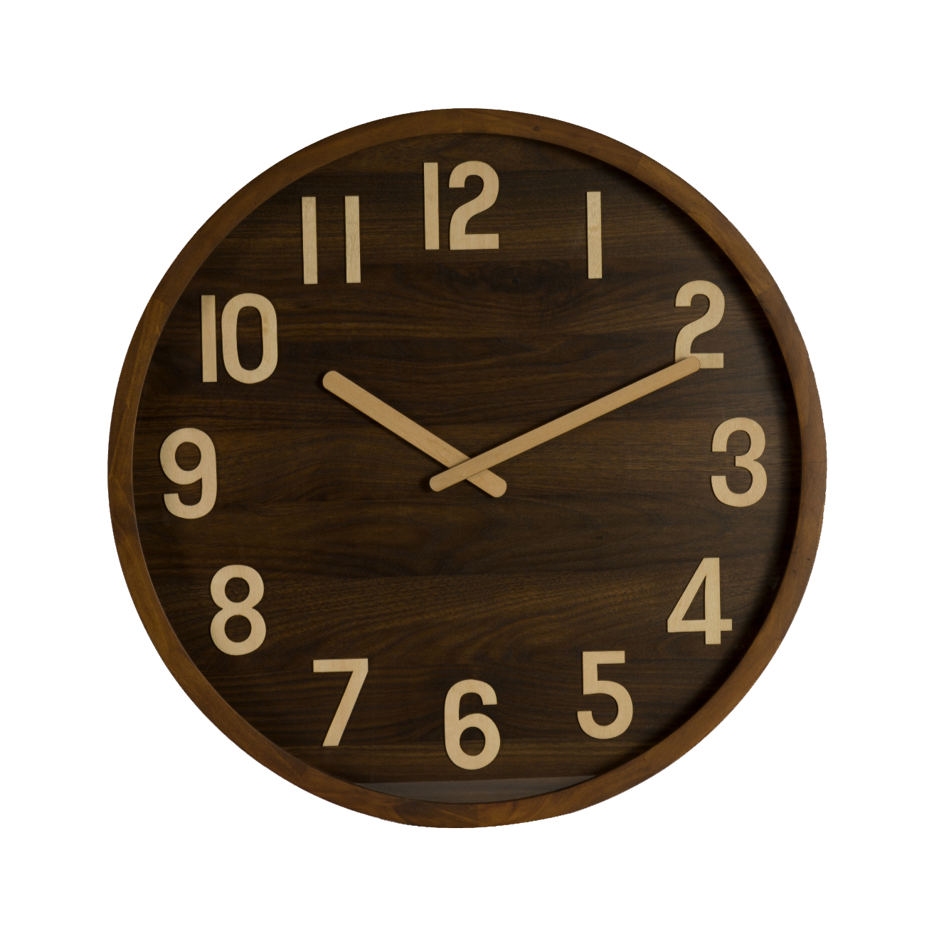 Reloj de pared Borgoña madera oscura 60x60x5cm, vista frontal.
