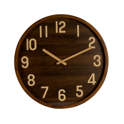 Reloj de pared Borgoña madera oscura 60x60x5cm, vista frontal.
