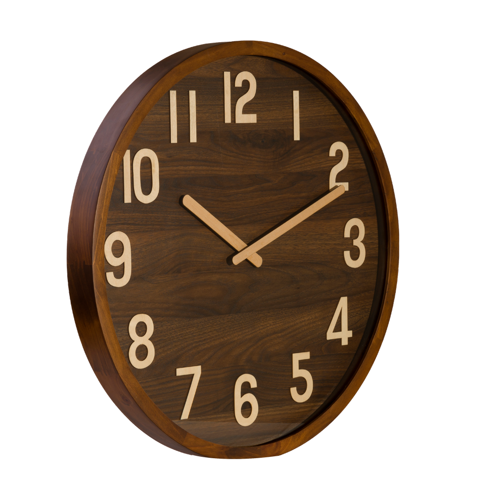 Reloj de pared Borgoña madera oscura 60x60x5cm, vista frontal.