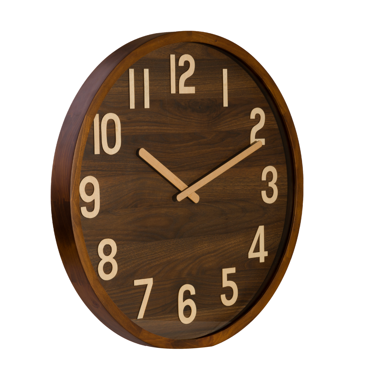 Reloj de pared Borgoña madera oscura 60x60x5cm, vista frontal.