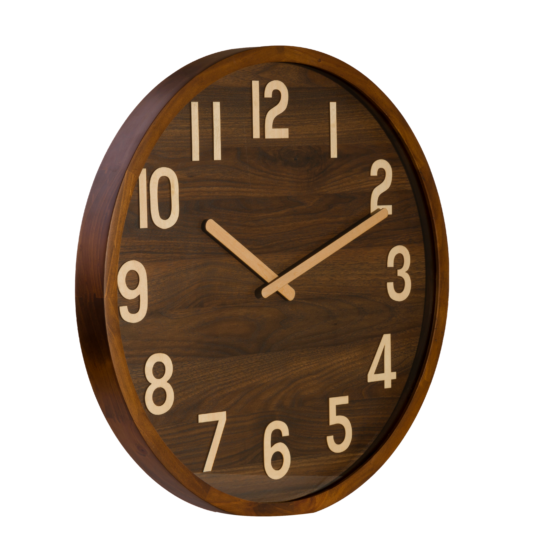 Reloj de pared Borgoña madera oscura 60x60x5cm, vista frontal.