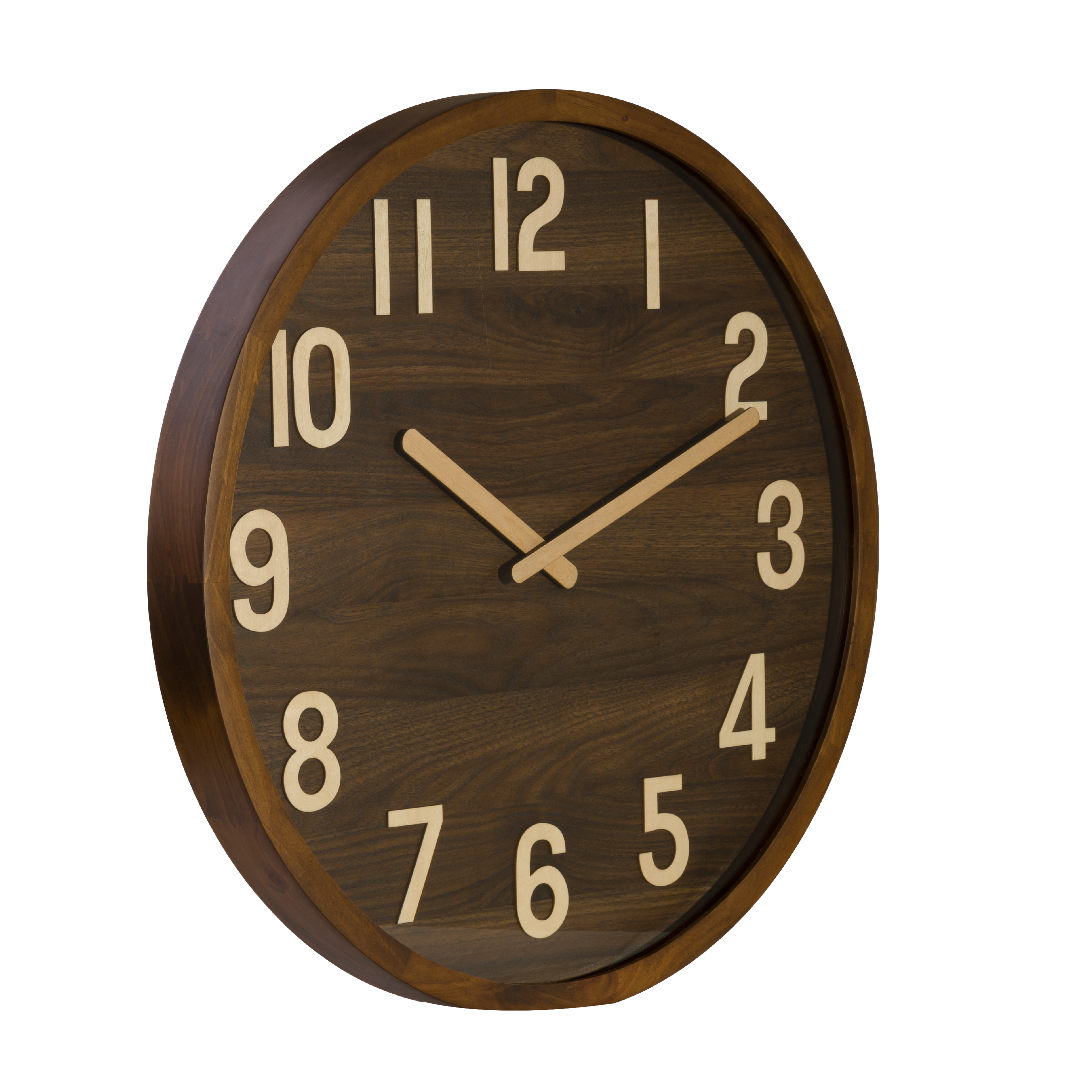 Reloj de pared Borgoña madera oscura 60x60x5cm, vista frontal.