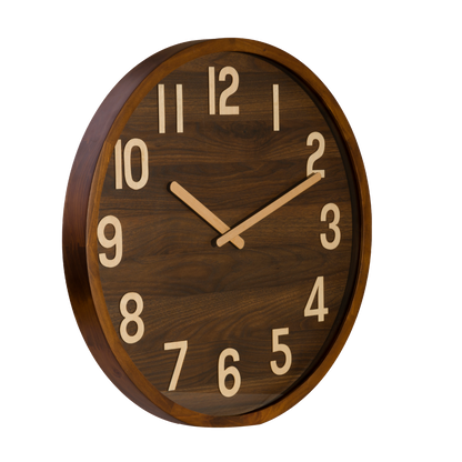 Reloj de pared Borgoña madera oscura 60x60x5cm, vista frontal.