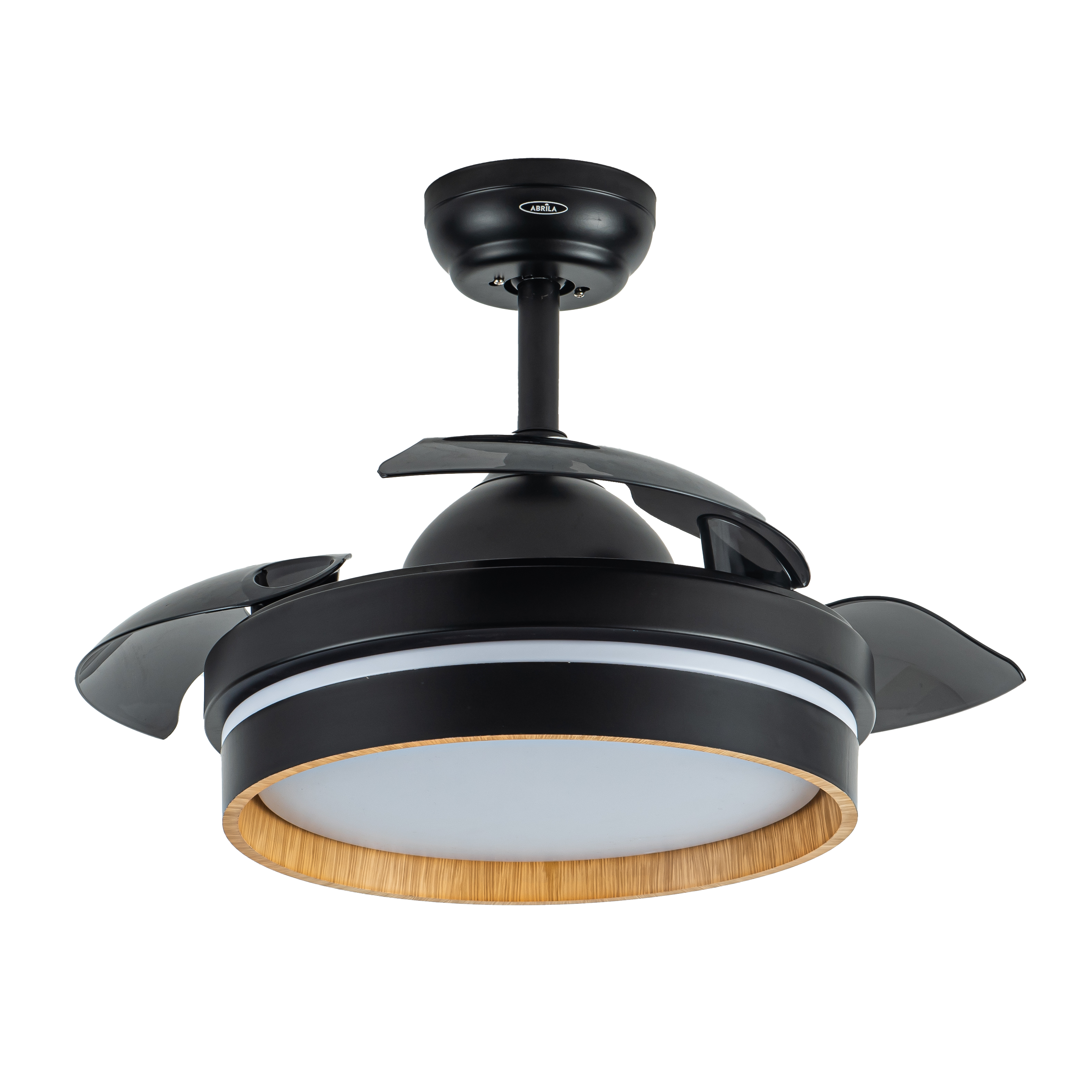 Ventilador de techo Nalon 48W negro/madera oscura, vista frontal, luzguru.com